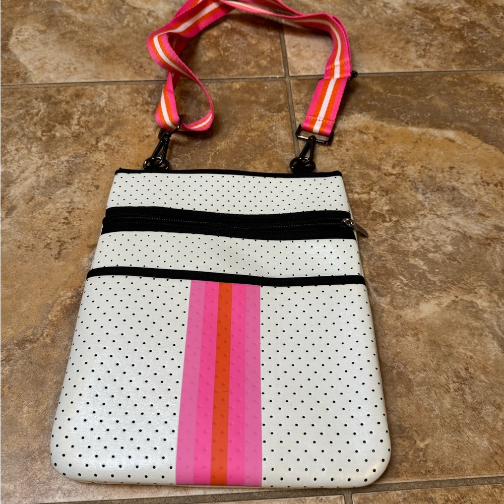 Stylish White and Pink Crossbody Bag